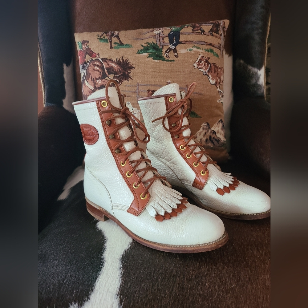 Vintage Justin Boots Lace Up Roper  Womens Size 7 B